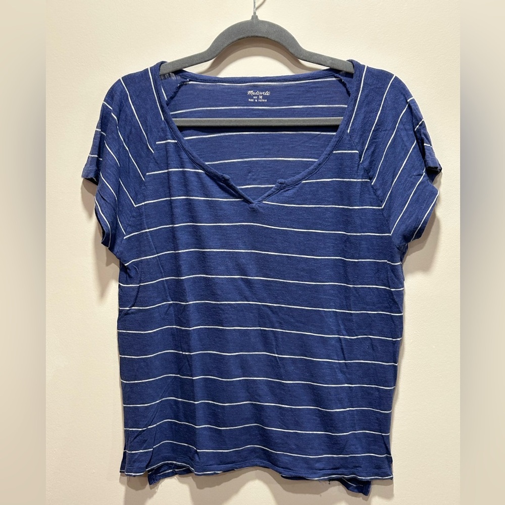 Madewell Blue and White Boxy Short Sleeve T-Shirt